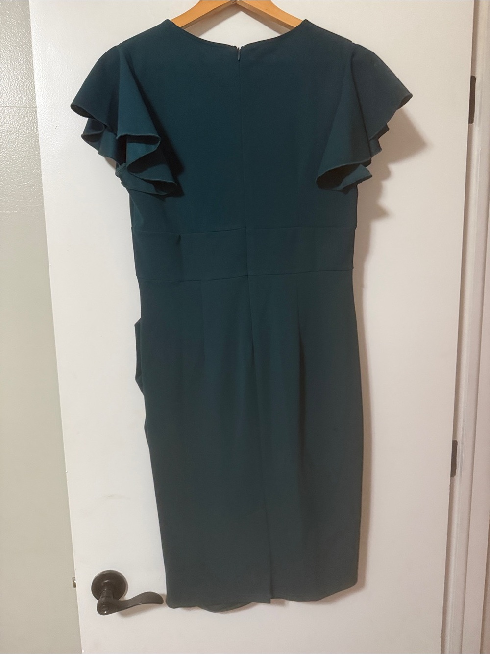 Flutter-Sleeve Teal Midi Dress with Ruffle Detail - Picture 4 of 5